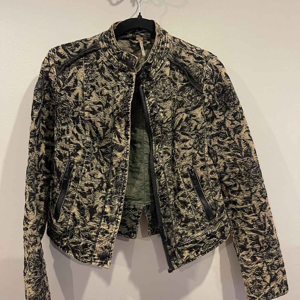 Free People Black and Tan Bomber Jacket